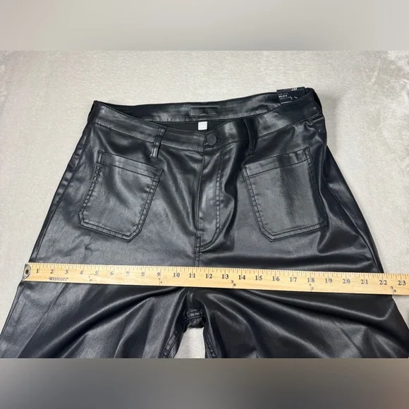 NWT Kut From The Kloth High Rise Goldie Super Flare Faux Leather Black Pants 14